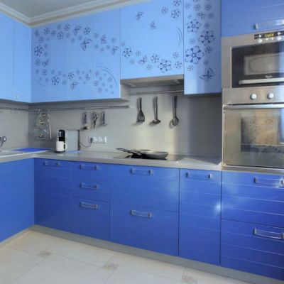 Синие кухни Кухня Флавия с монохромной печатью