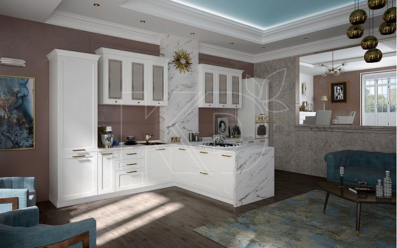 Белая классическая кухня в интерьере