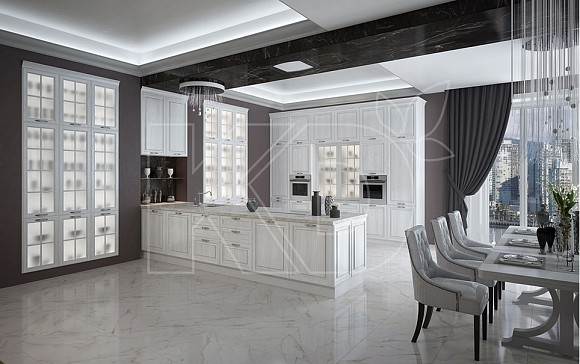 Белая классическая кухня в интерьере